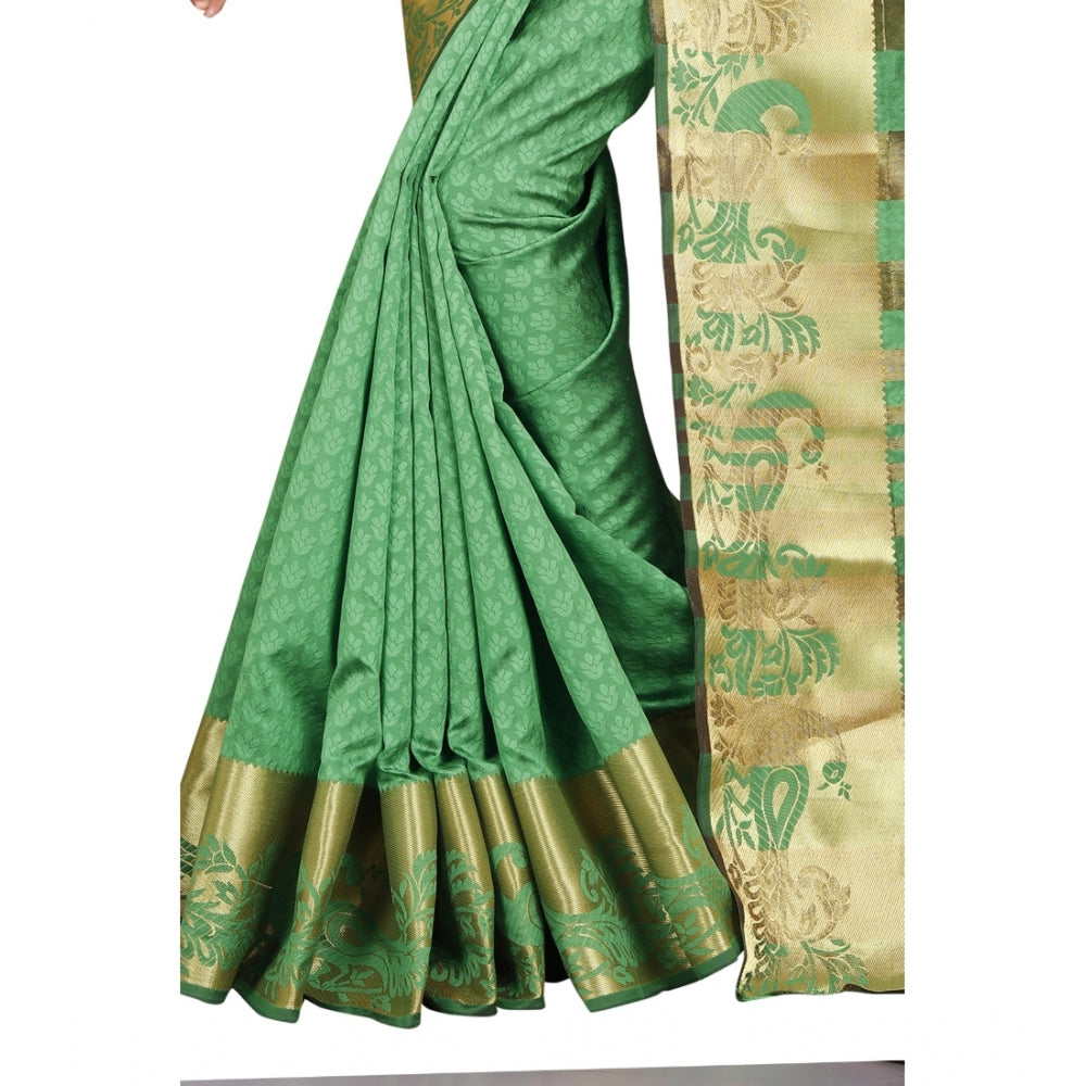 Women's Jacquard Woven Saree With Unstitched Blouse 5.5Mtr (Green)