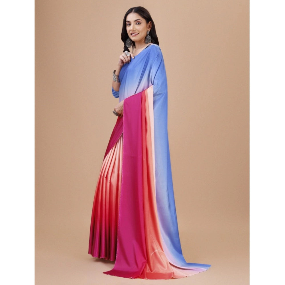 Women's Crepe Digital Print Saree With Unstitched Blouse 5.5Mtr (Red)