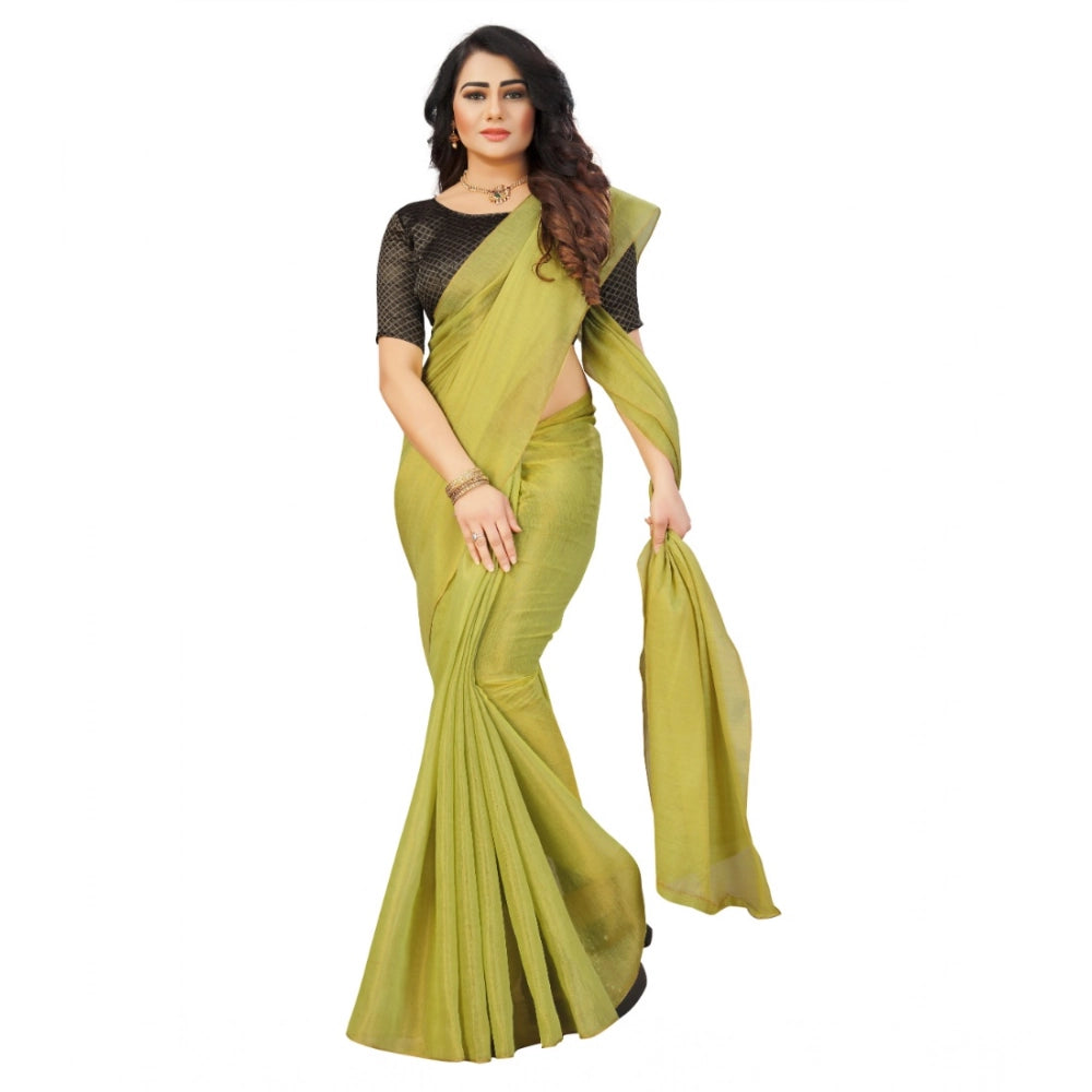 Women's Cotton Silk Self Design Saree With Unstitched Blouse 5.5Mtr (Light Green)