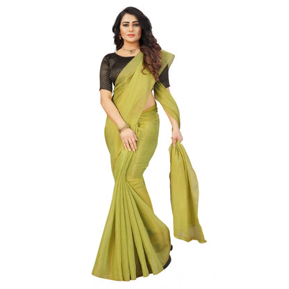 Women's Cotton Silk Self Design Saree With Unstitched Blouse 5.5Mtr (Light Green)