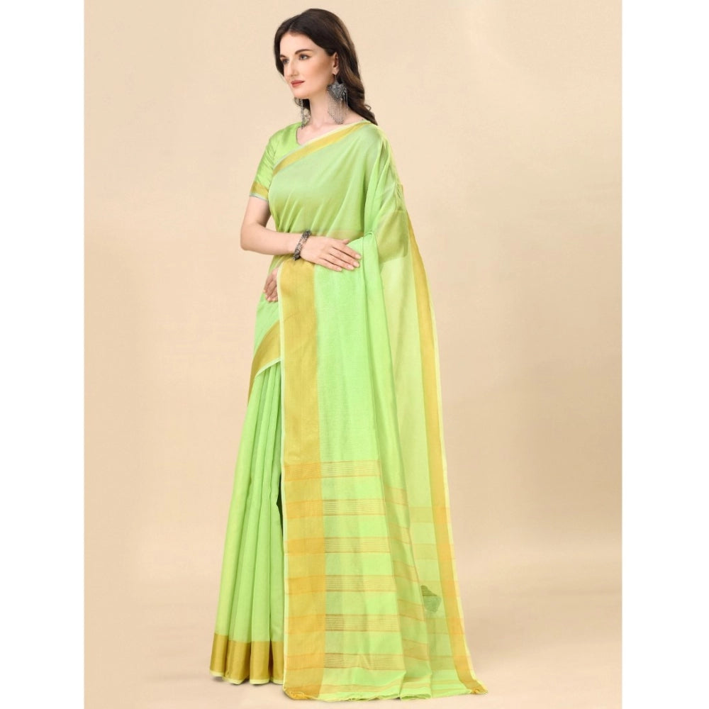 Women's Cotton Silk Striped Saree With Unstitched Blouse 5.5Mtr (Green)