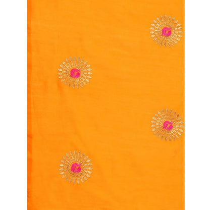 Women's Silk Blend Embroidered Saree With Unstitched Blouse 5.5Mtr (Yellow)