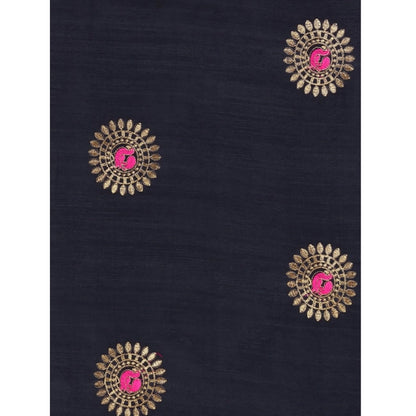 Women's Silk Blend Embroidered Saree With Unstitched Blouse 5.5Mtr (Black)