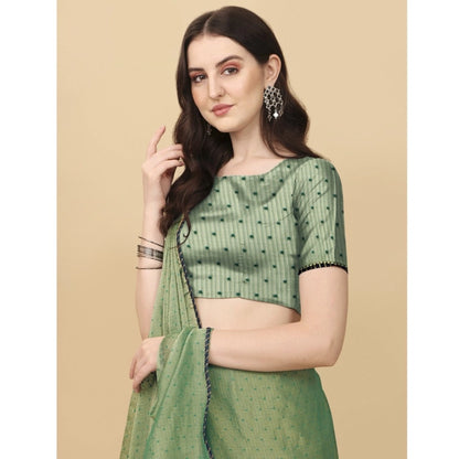 Women's Silk Blend Embellished Saree With Unstitched Blouse 5.5Mtr (Light Green)