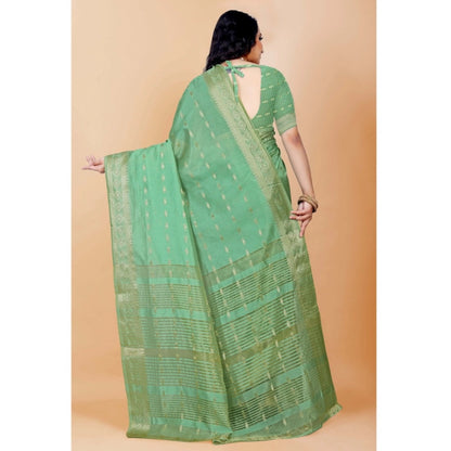 Women's Silk Blend Woven Saree With Unstitched Blouse 5.5Mtr (Light Green)