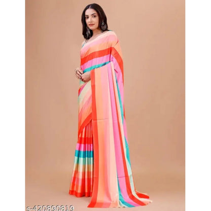 Women's Crepe Digital Print Saree With Unstitched Blouse 5.5Mtr (Multicolor)
