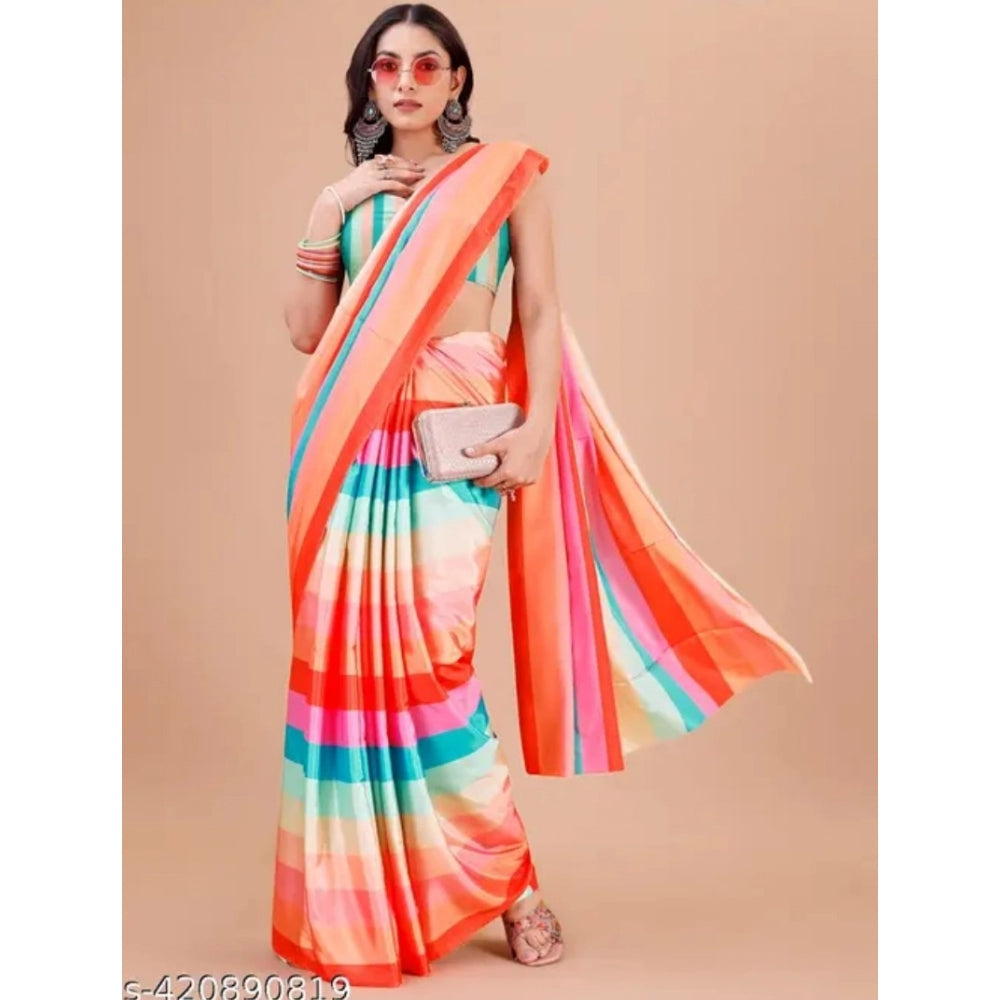 Women's Crepe Digital Print Saree With Unstitched Blouse 5.5Mtr (Multicolor)