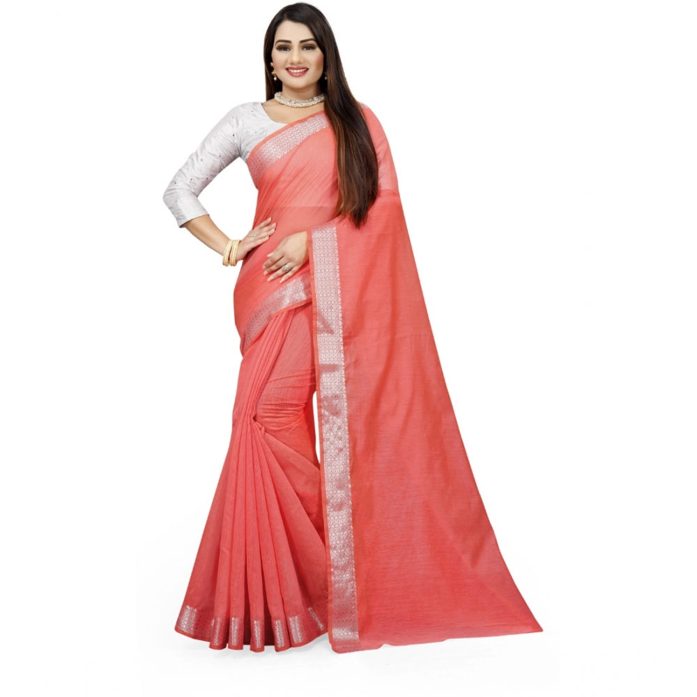 Women's Cotton Silk Self Design Saree With Unstitched Blouse 5.5Mtr (Orange)