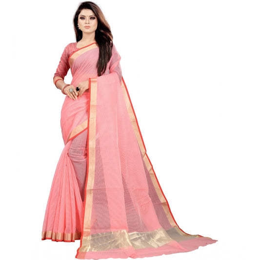 Women's Cotton Silk Checkered Saree With Unstitched Blouse 5.5Mtr (Multicolor)