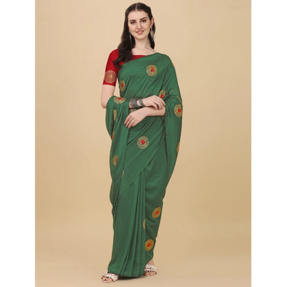 Women's Silk Blend Embroidered Saree With Unstitched Blouse 5.5Mtr (Light Green)