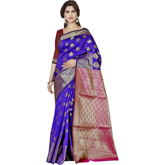 Women's Jacquard Woven Saree With Unstitched Blouse 5.5Mtr (Dark Blue)