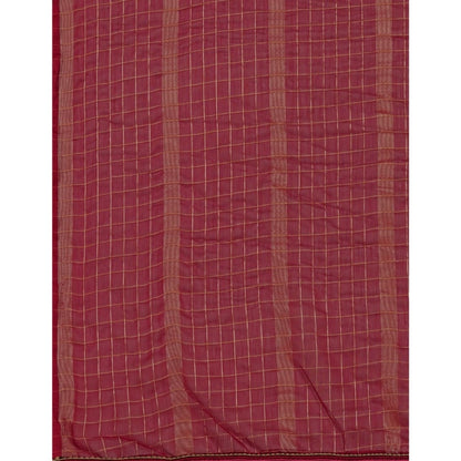 Women's Silk Blend Checkered Saree With Unstitched Blouse 5.5Mtr (Red)