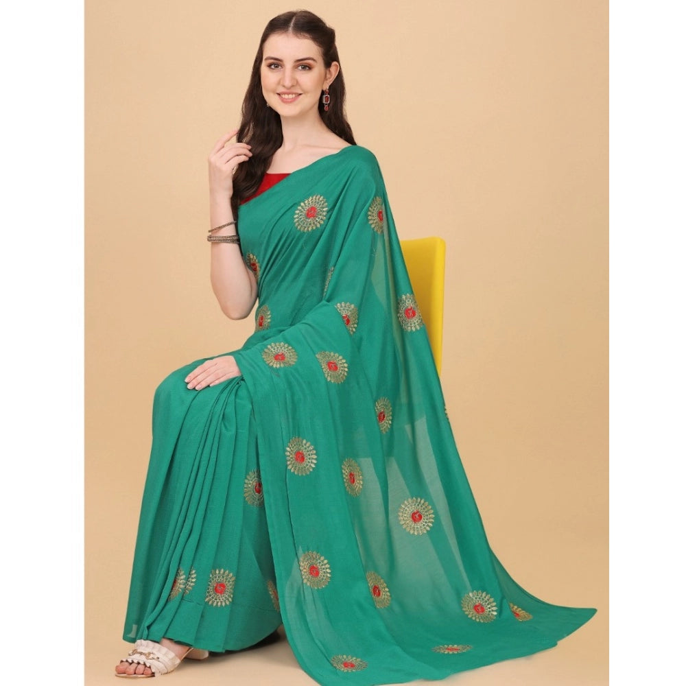 Women's Silk Blend Embroidered Saree With Unstitched Blouse 5.5Mtr (Green)