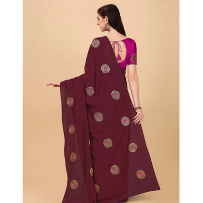 Women's Silk Blend Embroidered Saree With Unstitched Blouse 5.5Mtr (Brown)