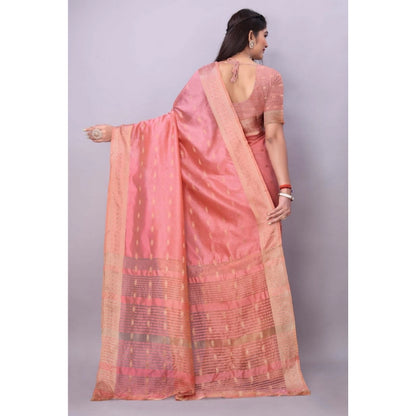 Women's Silk Blend Woven Saree With Unstitched Blouse 5.5Mtr (Pink)