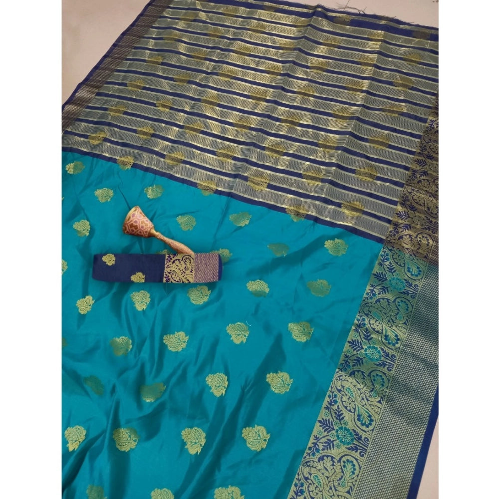 Women's Silk Blend Woven Saree With Unstitched Blouse 5.5Mtr (Green)