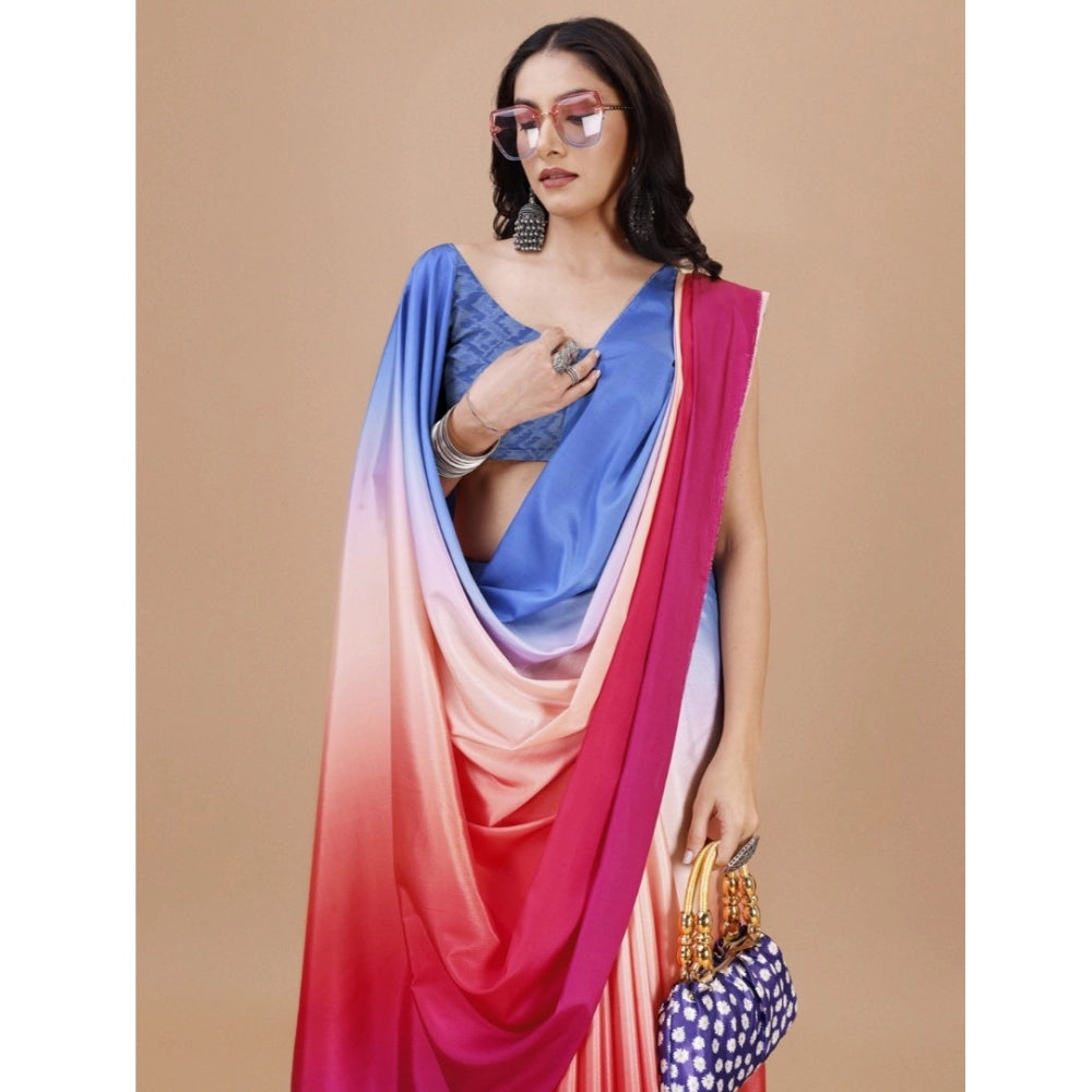 Women's Crepe Digital Print Saree With Unstitched Blouse 5.5Mtr (Red)