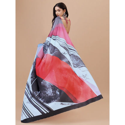 Women's Crepe Digital Print Saree With Unstitched Blouse 5.5Mtr (Light Blue)