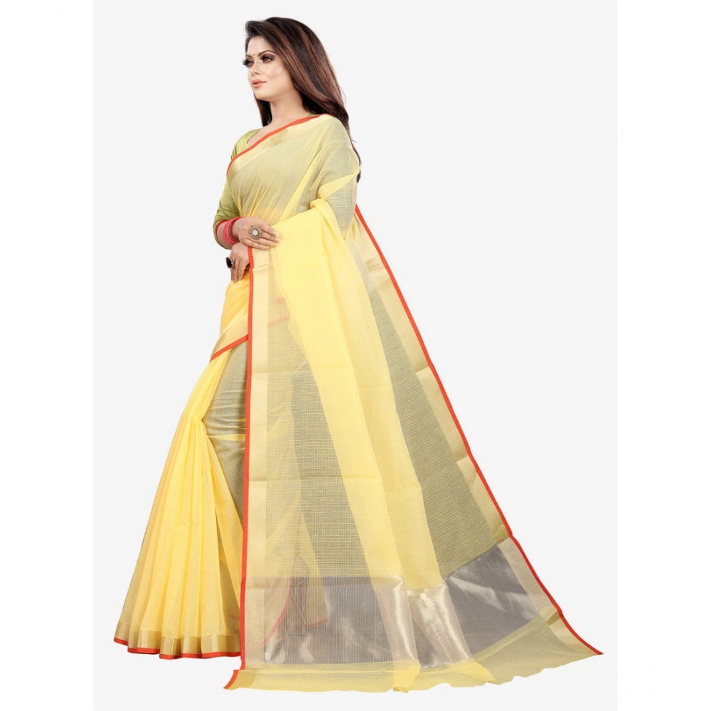 Women's Silk Blend Striped Saree With Unstitched Blouse 5.5Mtr (Yellow)