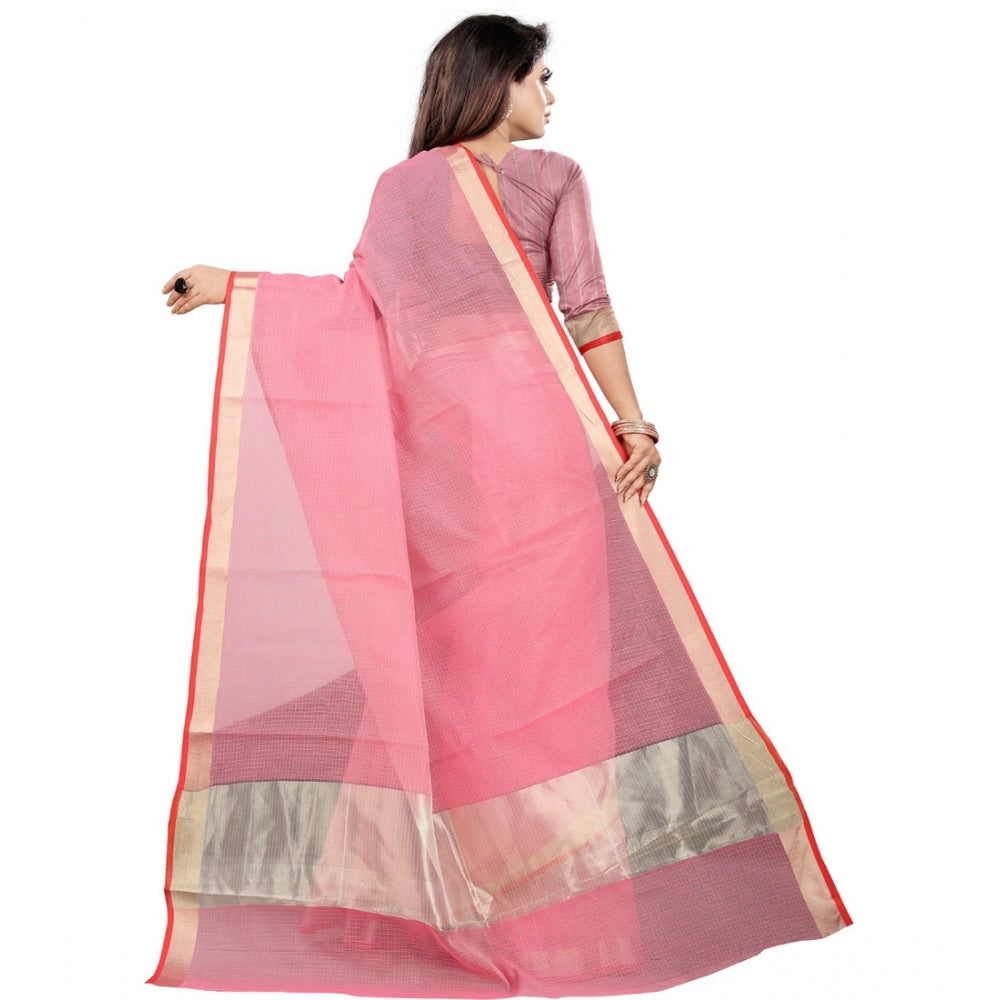 Women's Cotton Silk Checkered Saree With Unstitched Blouse 5.5Mtr (Pink)