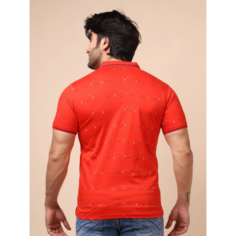 Generic Men's Casual Cotton Printed Polo Neck Half Sleeve T-Shirt (Red)