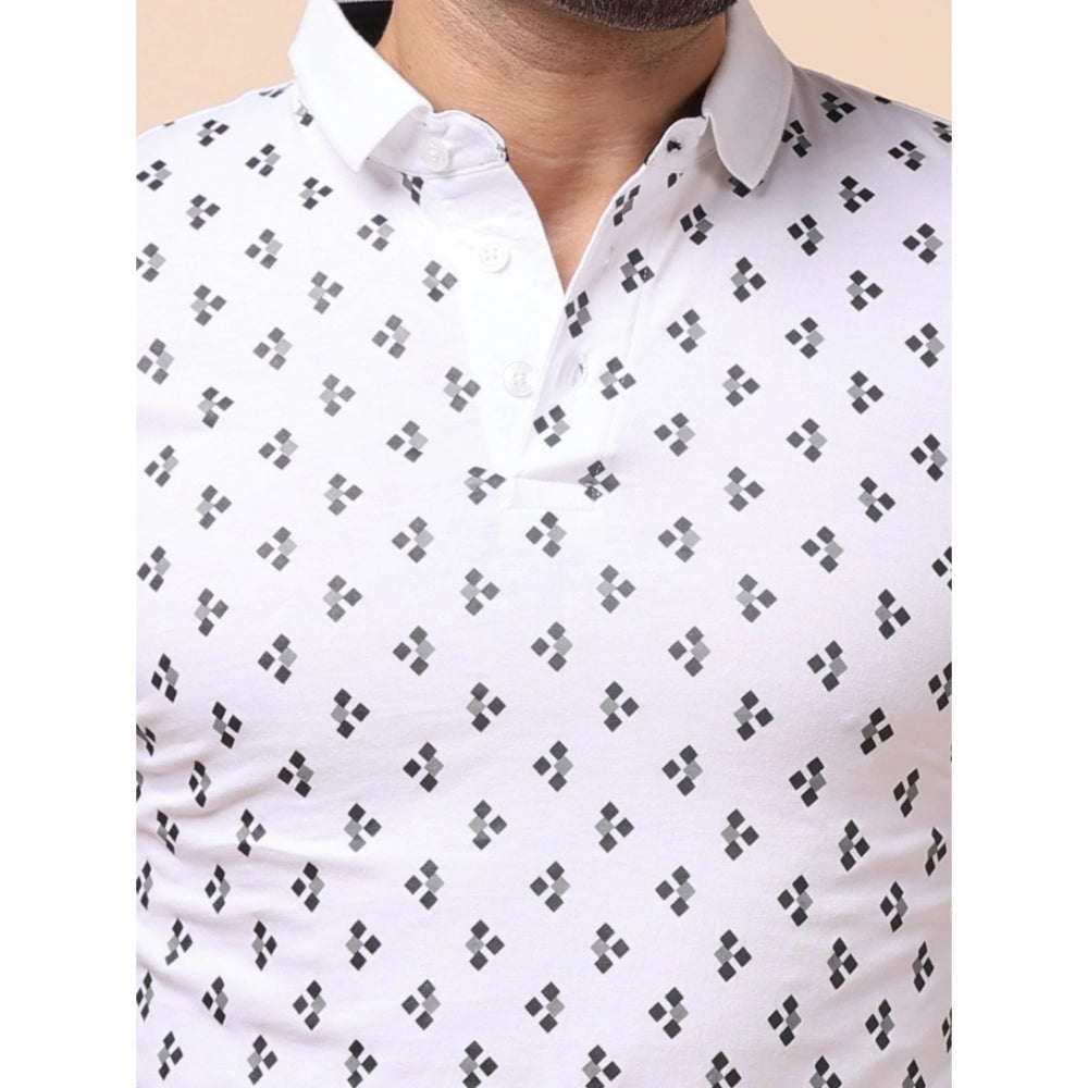 Generic Men's Casual Cotton Printed Polo Neck Half Sleeve T-Shirt (White)