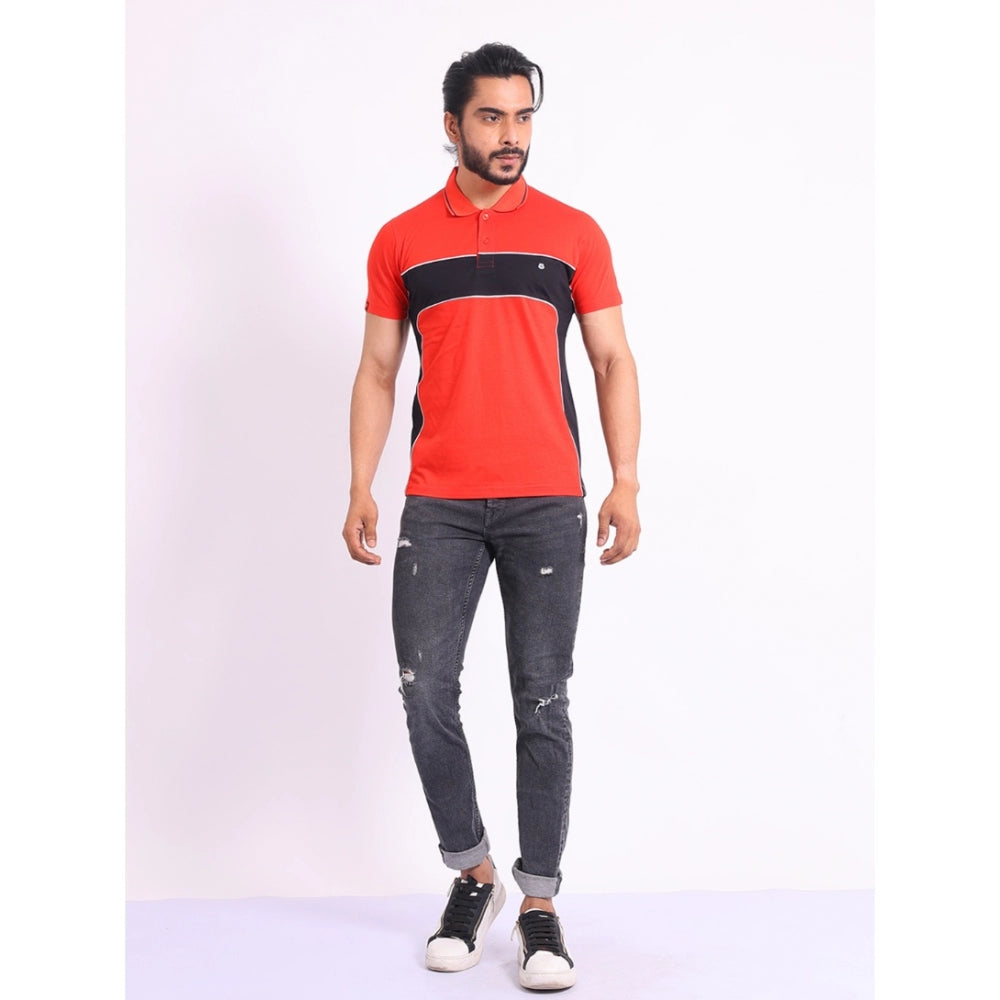 Generic Men's Casual Cotton Printed Polo Neck Half Sleeve T-Shirt (Red)