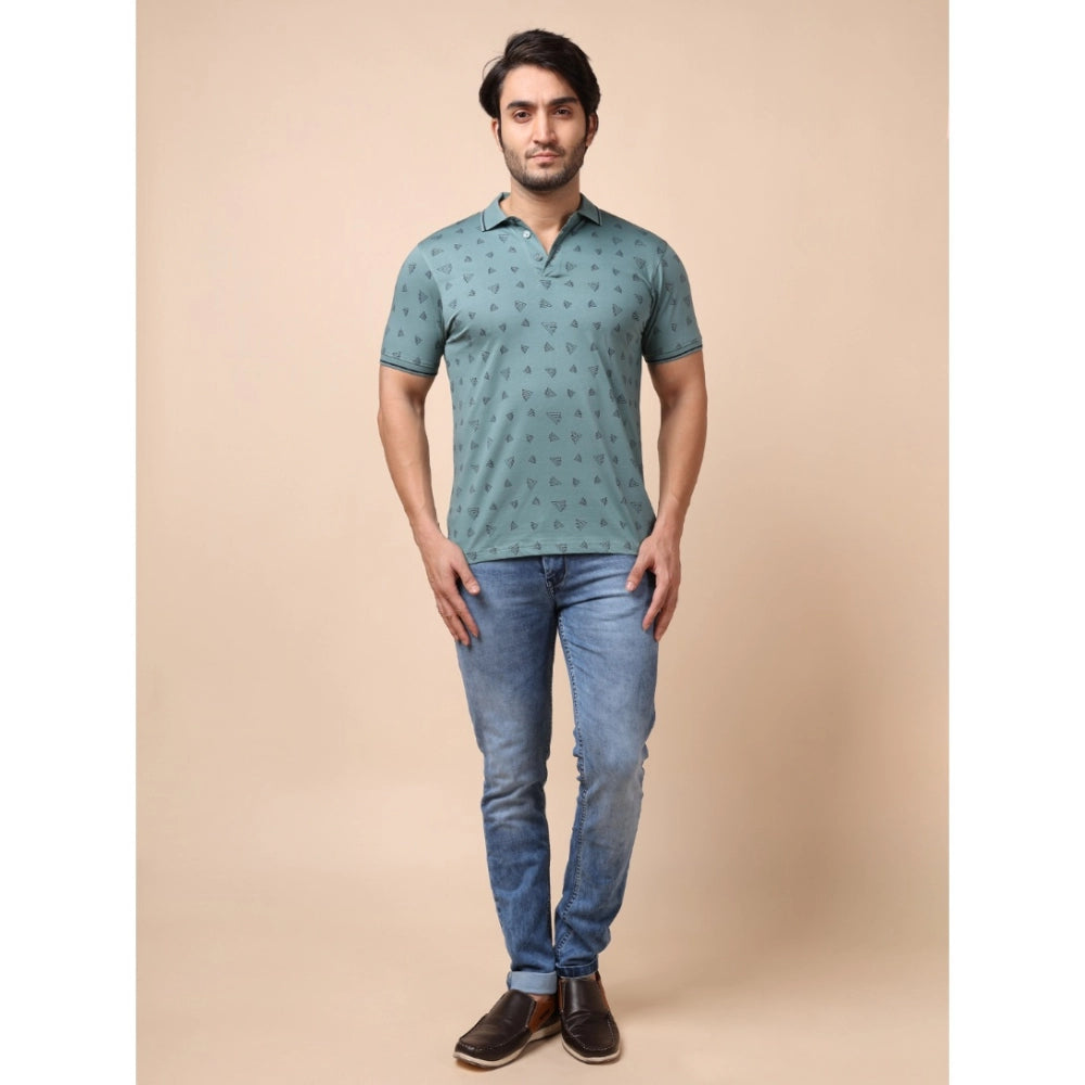 Generic Men's Casual Cotton Printed Polo Neck Half Sleeve T-Shirt (Grey)