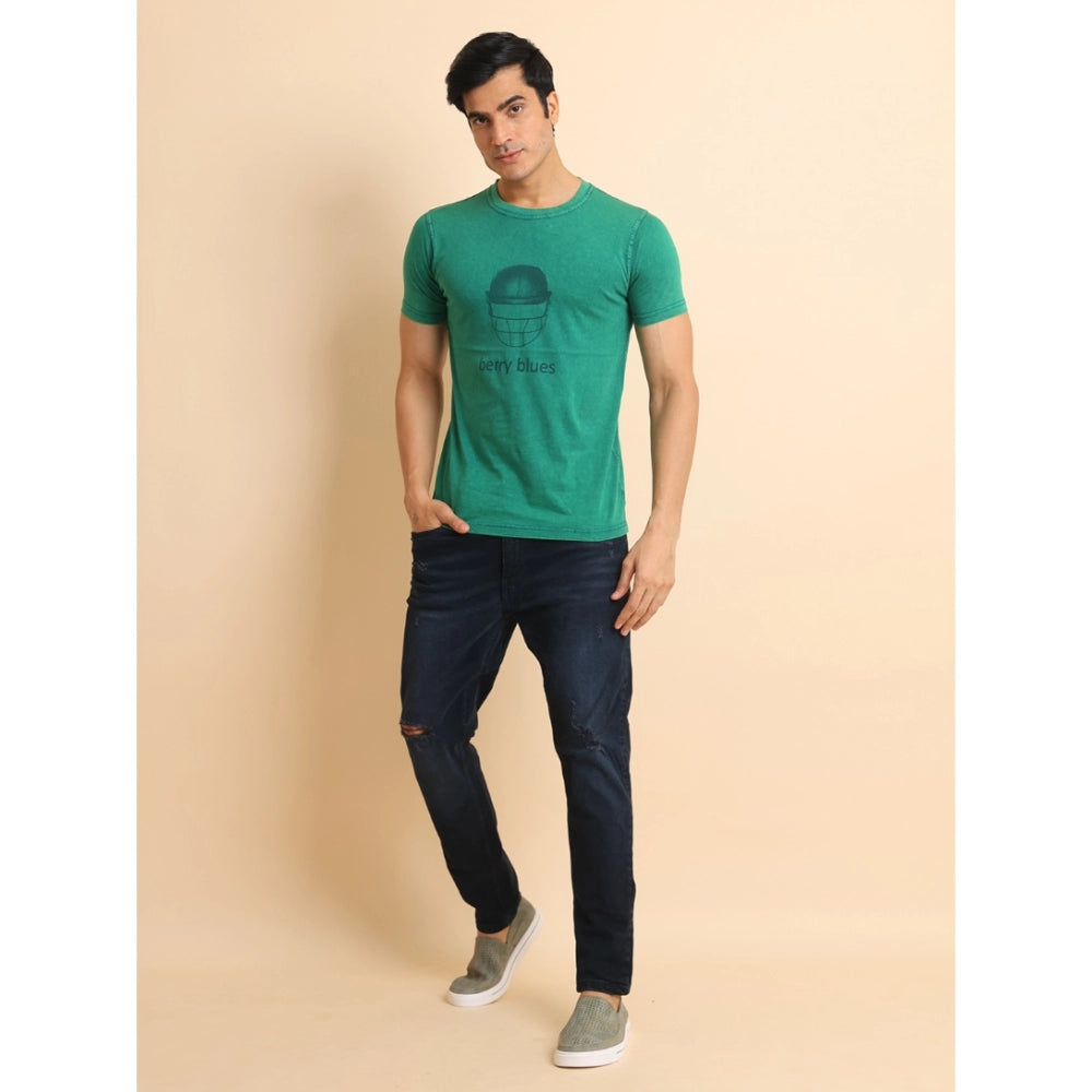 Generic Men's Casual Cotton Printed Round Neck Half Sleeve T-Shirt (Green)