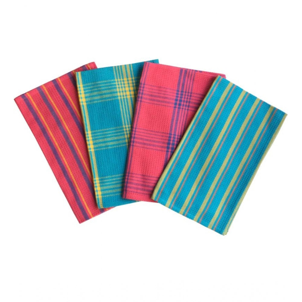 Generic Pack Of_4 Cotton Checkered Kitchen Towel Sets (Multicolor, Size: 15x25 In)