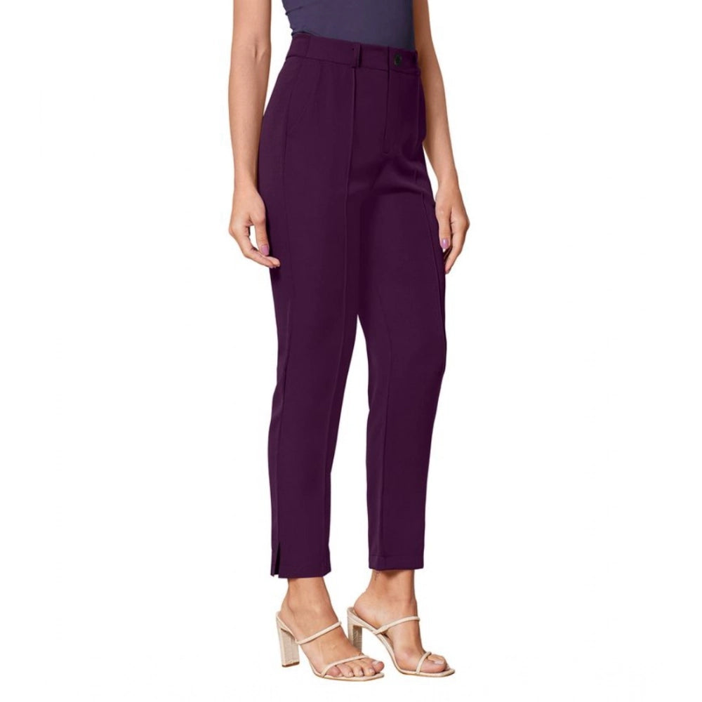 Generic Women's Polyester Solid With Pocket Pant (Wine)