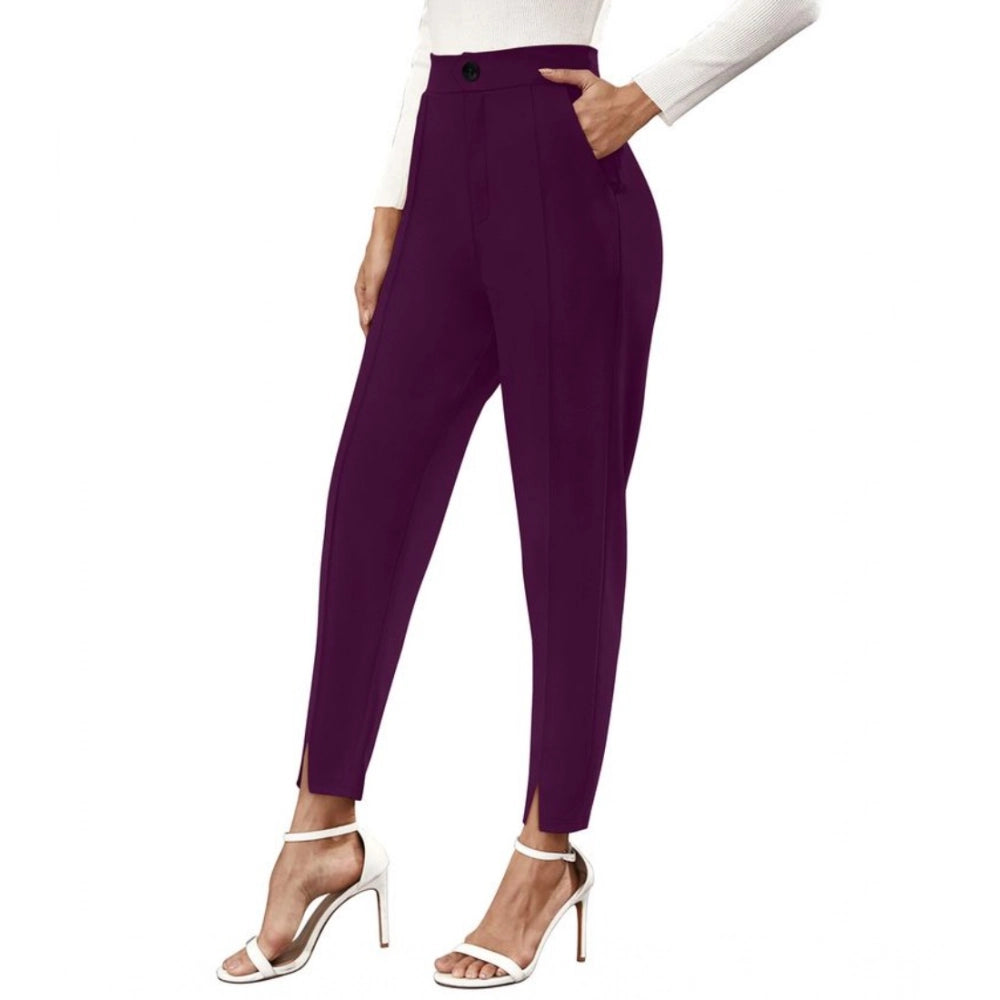 Generic Women's Polyester Solid With Pocket Pant (Wine)
