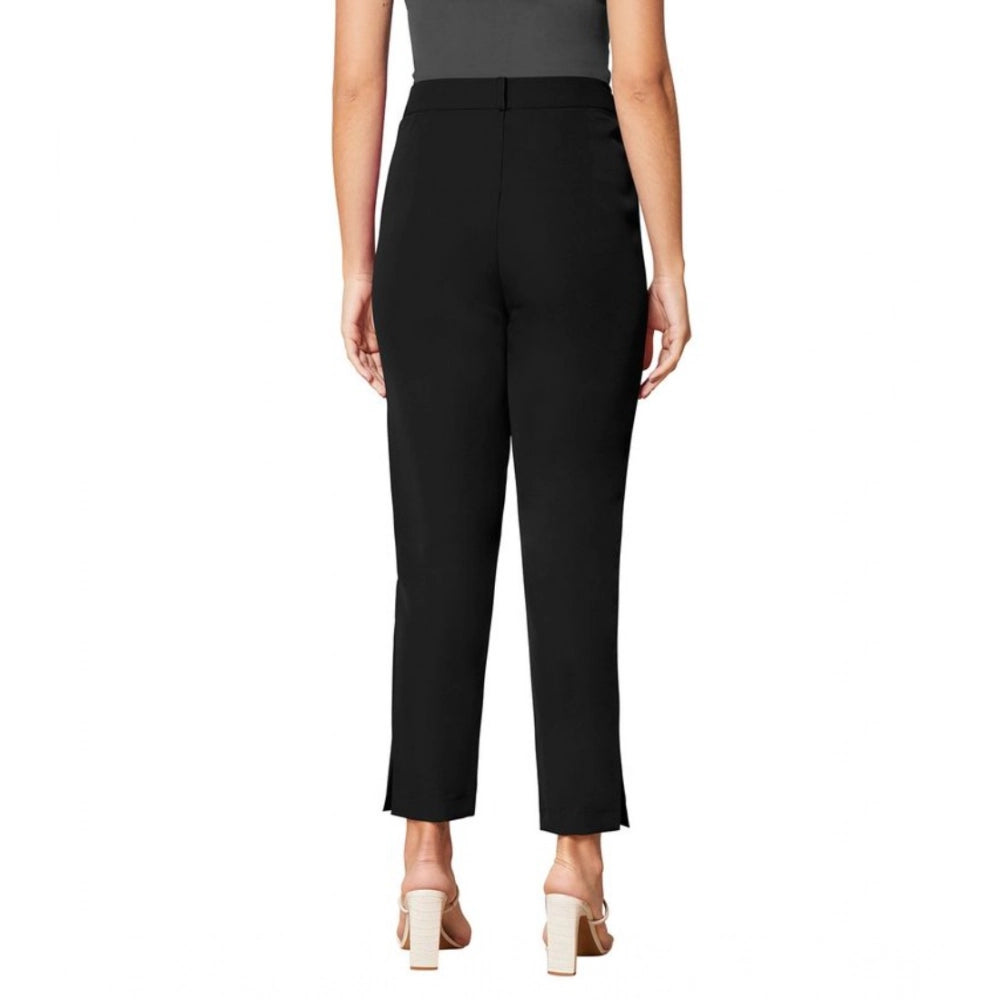 Generic Women's Polyester Solid With Pocket Pant (Black)