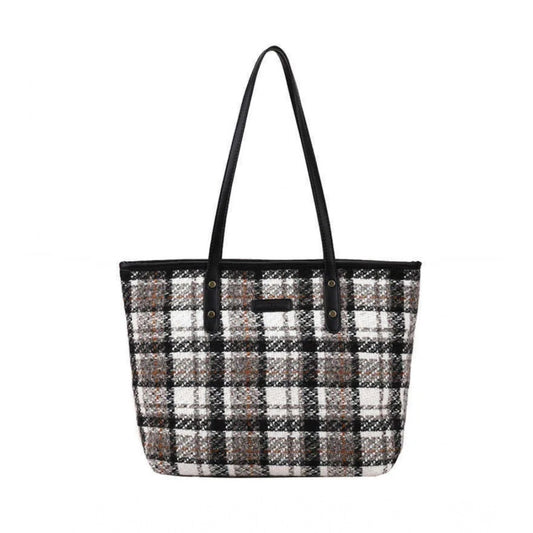 Generic Women's Woolen  Medium Shoulder Zipper Handbag (White)