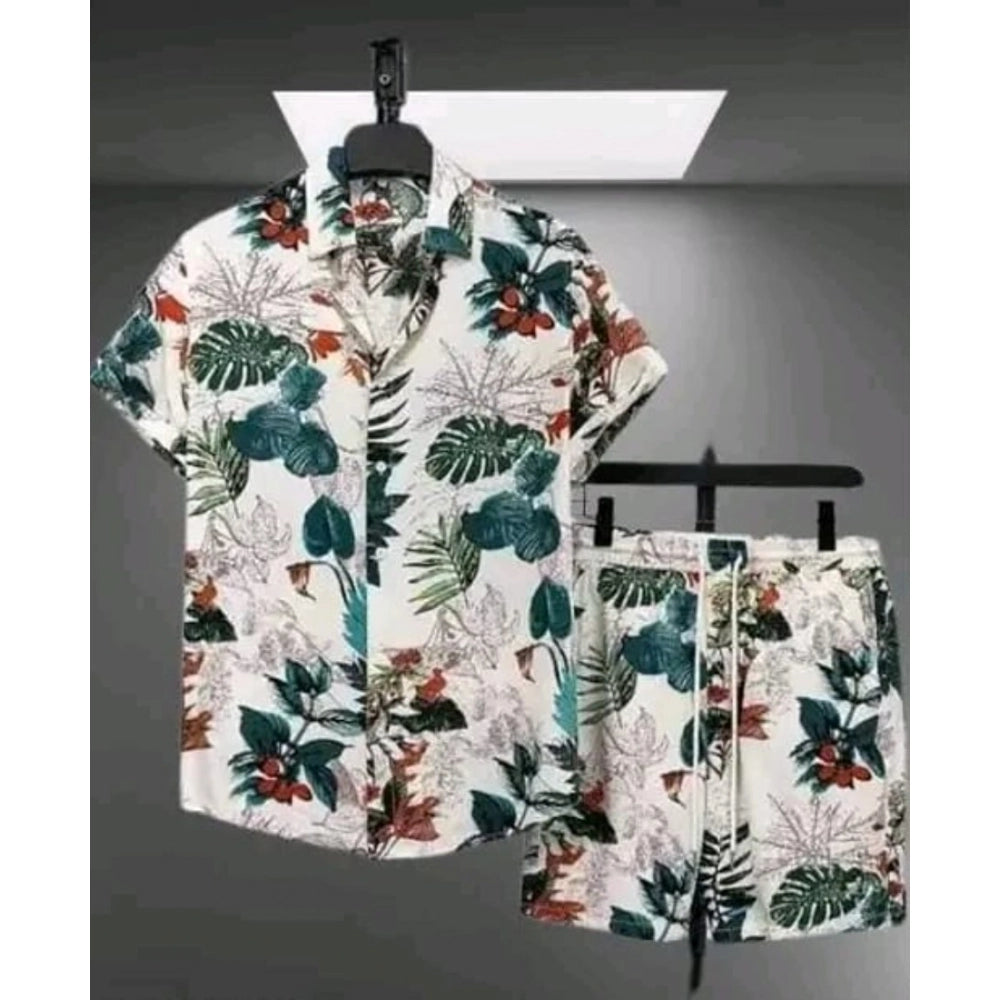 Generic Men's Lycra Printed Half Sleeve Shirt and Shorts Set (Green)