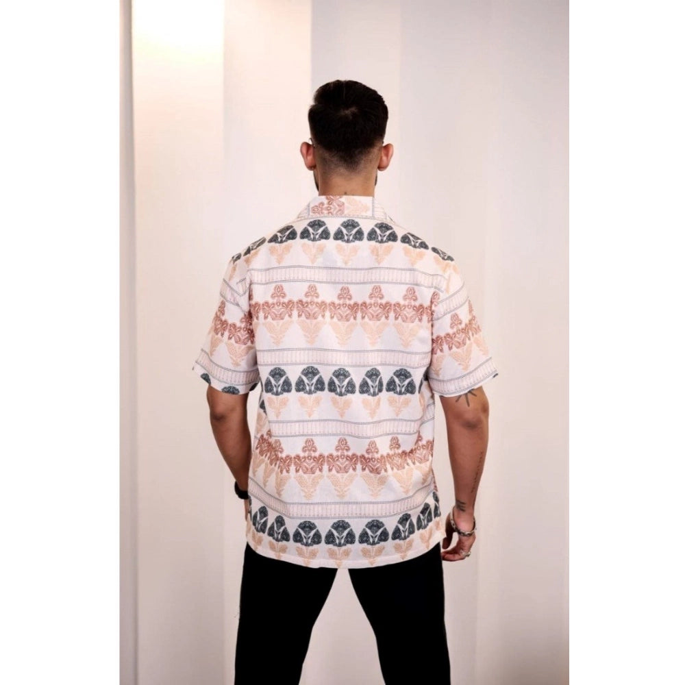 Generic Men's Linen Printed Half Sleeve Shirt (Cream Orange)