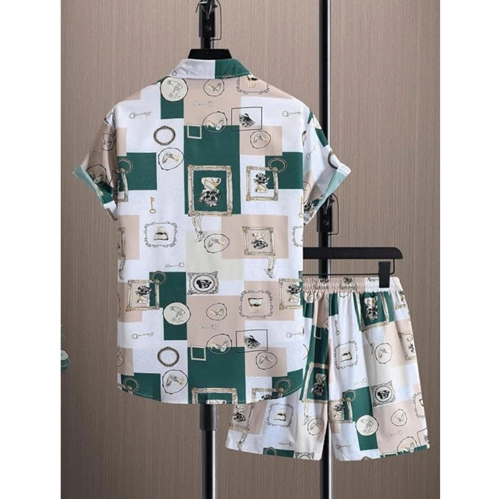 Generic Men's Lycra Printed Half Sleeve Shirt and Shorts Set (Green)