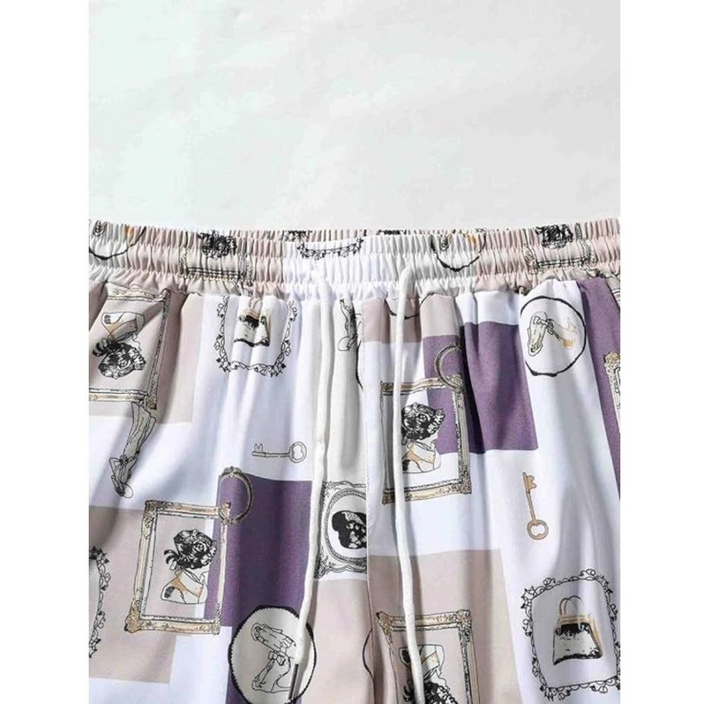 Generic Men's Lycra Printed Half Sleeve Shirt and Shorts Set (Purple)