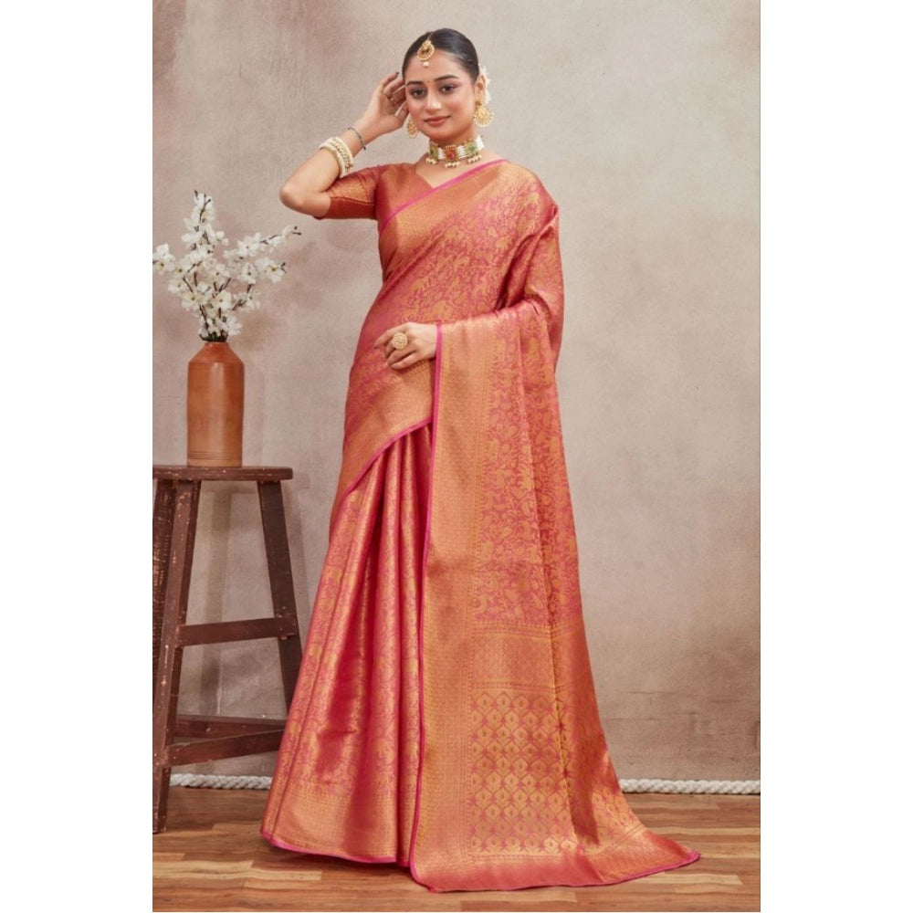 Women's Silk Blend Floral Printed Saree With Unstitched Blouse 5.5Mtr (Peach)