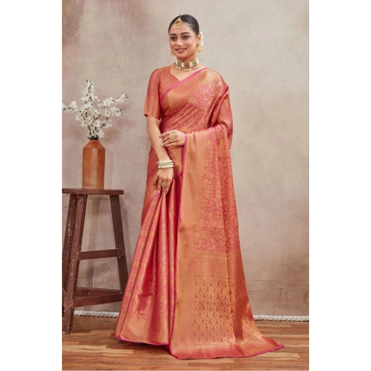 Women's Silk Blend Floral Printed Saree With Unstitched Blouse 5.5Mtr (Peach)