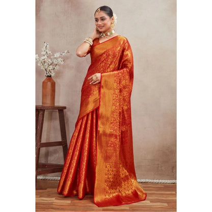 Women's Silk Blend Floral Printed Saree With Unstitched Blouse 5.5Mtr (Red)