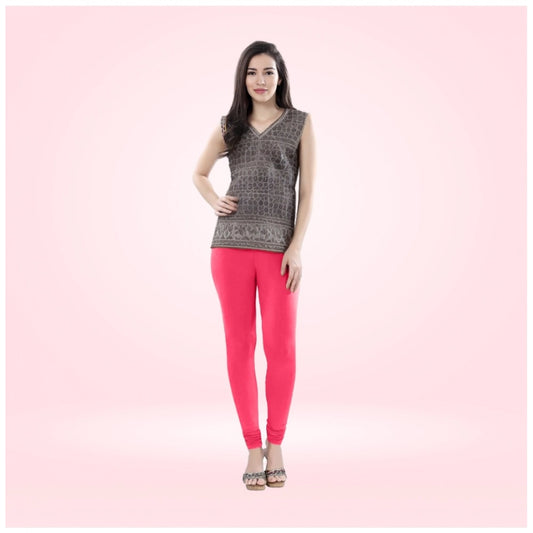 Generic Women's Cotton Blended Solid Churidar leggings (Pink)