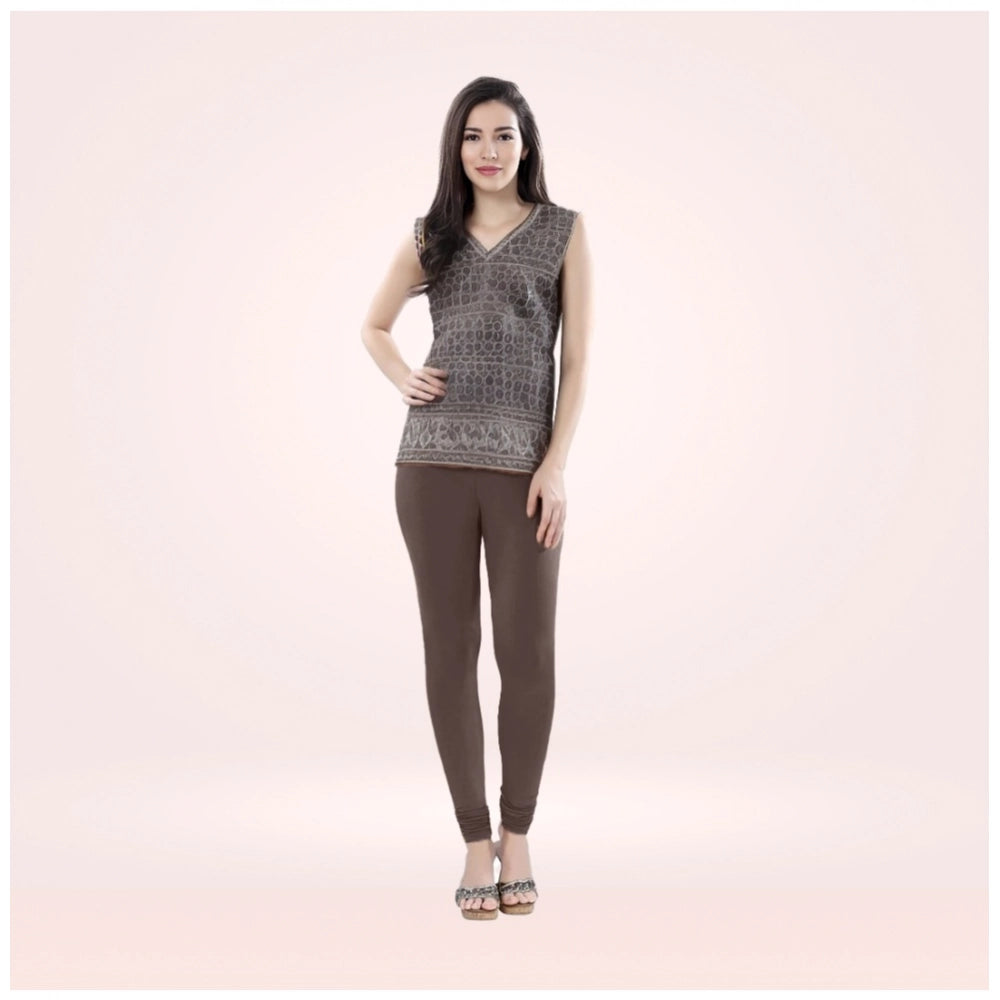 Generic Women's Cotton Blended Solid Churidar leggings (Brown)