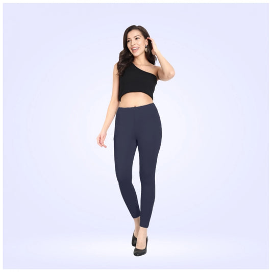 Generic Women's Cotton Blended Solid Ankle legging (Navy)
