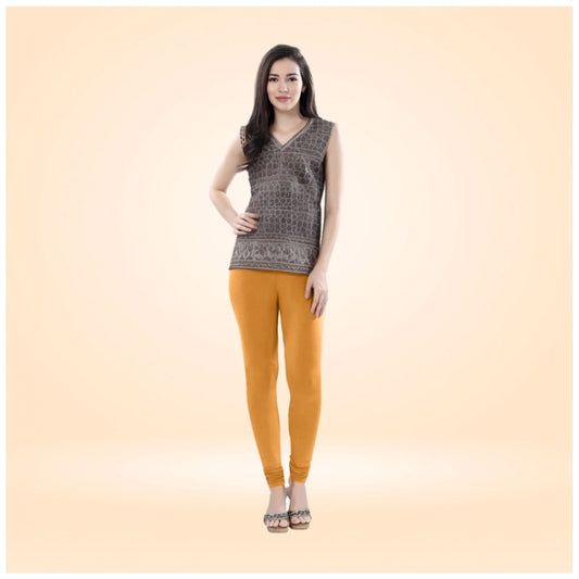Generic Women's Cotton Blended Solid Churidar leggings (Mustard Yellow)