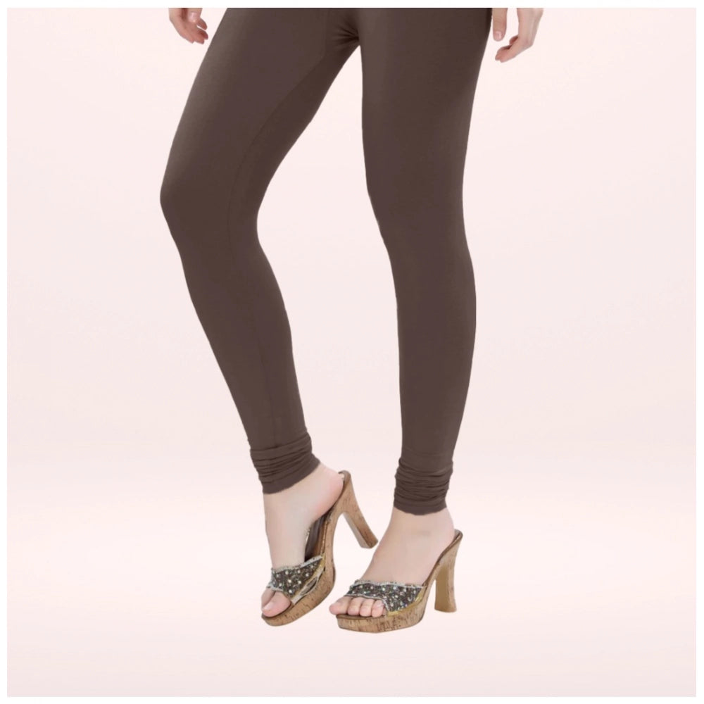 Generic Women's Cotton Blended Solid Churidar leggings (Brown)