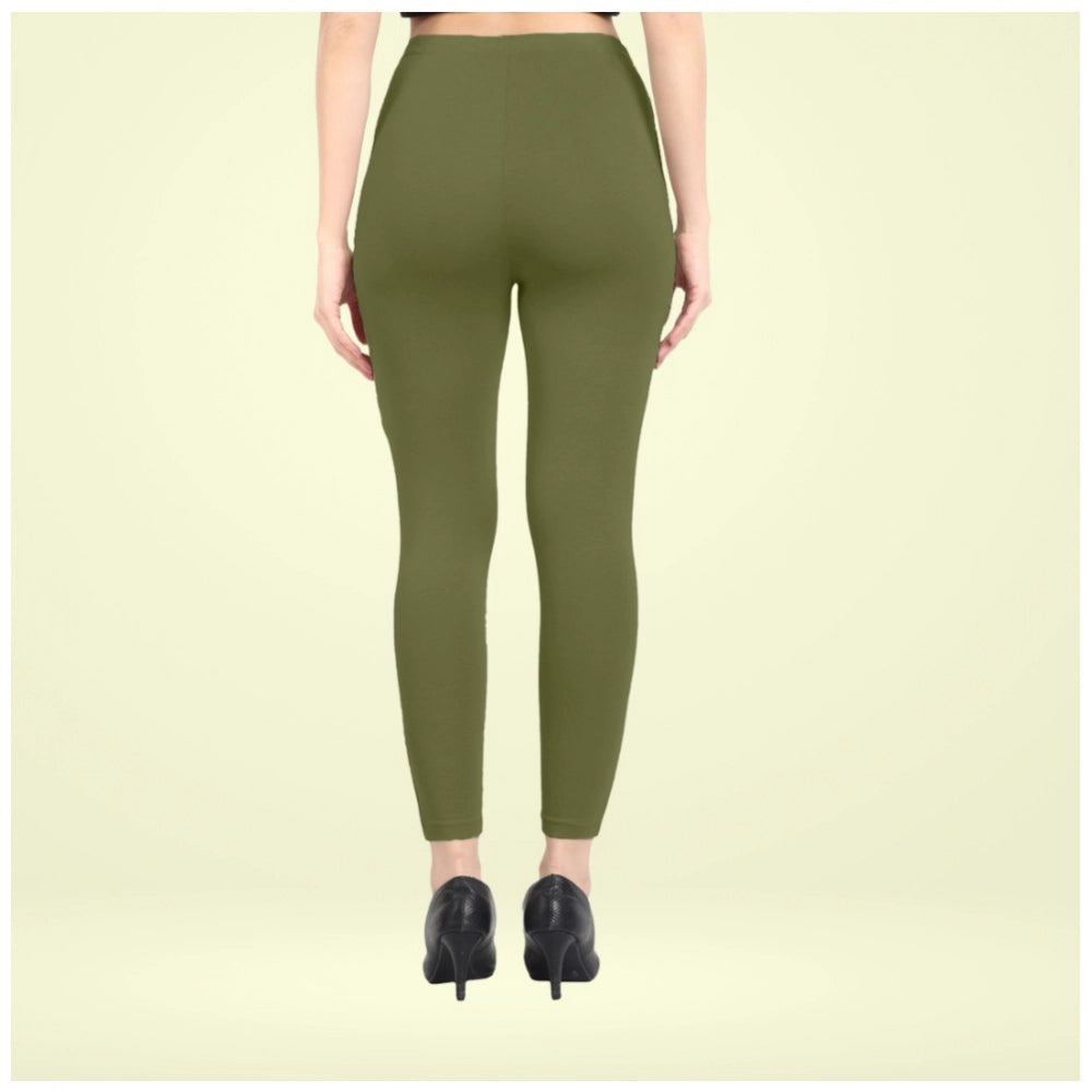 Generic Women's Cotton Blended Solid Ankle legging (Olive Green)