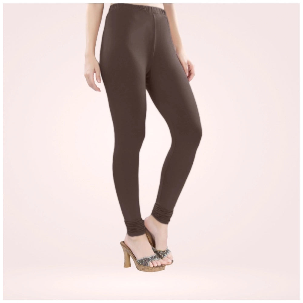 Generic Women's Cotton Blended Solid Churidar leggings (Brown)