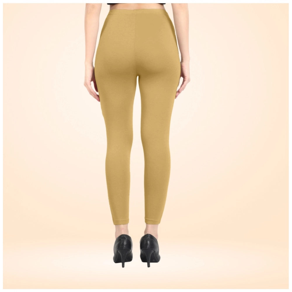 Generic Women's Cotton Blended Solid Ankle legging (Beige)