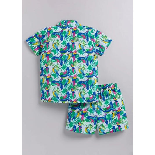 Generic Boy's Twill Cotton Printed Short Sleeve Shirt And Shorts Set (Multicolor)